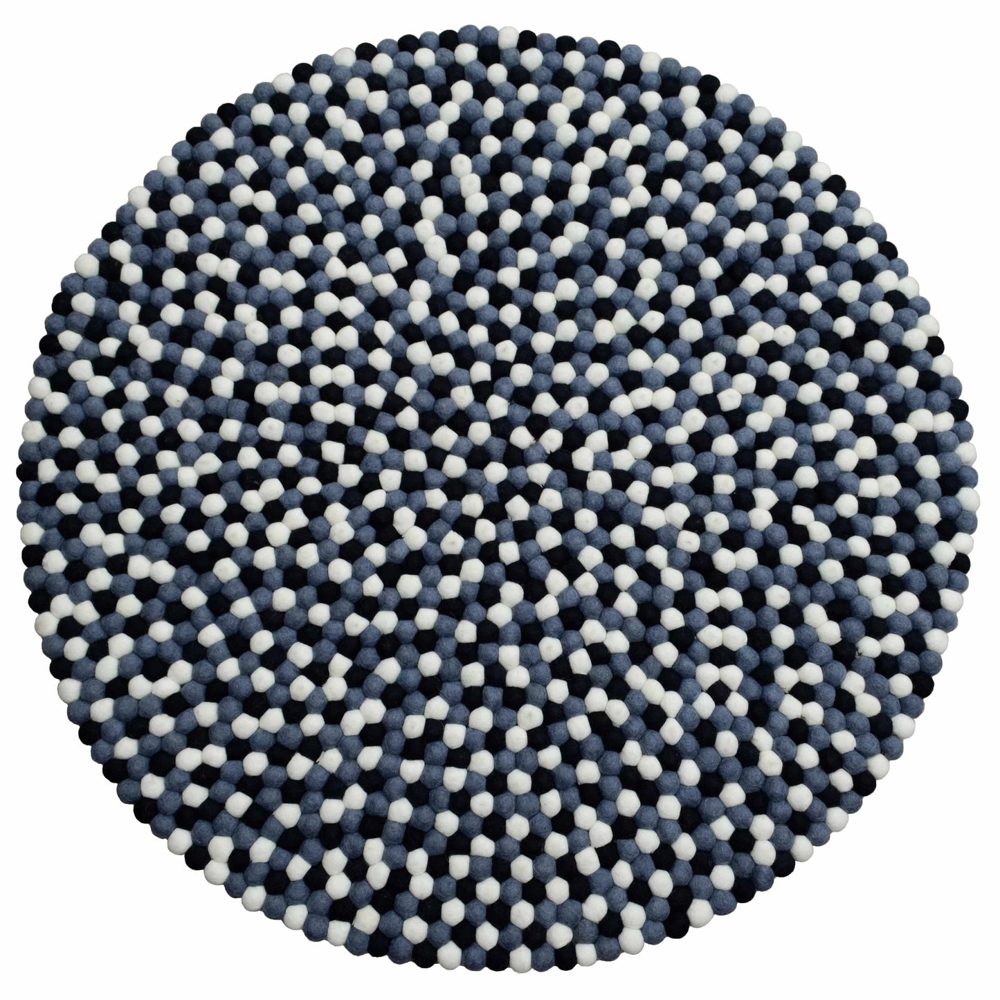 Round Cadet Blue, Black & White Felt Ball Rug