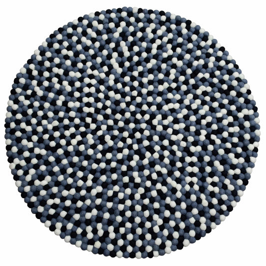 Round Cadet Blue, Black & White Felt Ball Rug