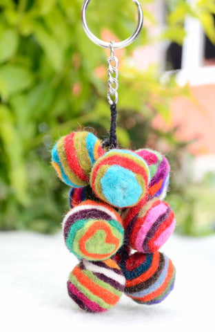 Multicolored Felt Wool Balls Key Ring / Key Chain