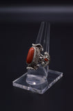 RED CORAL STONE STERLING SILVER OVAL FINGER RING FOR WOMEN