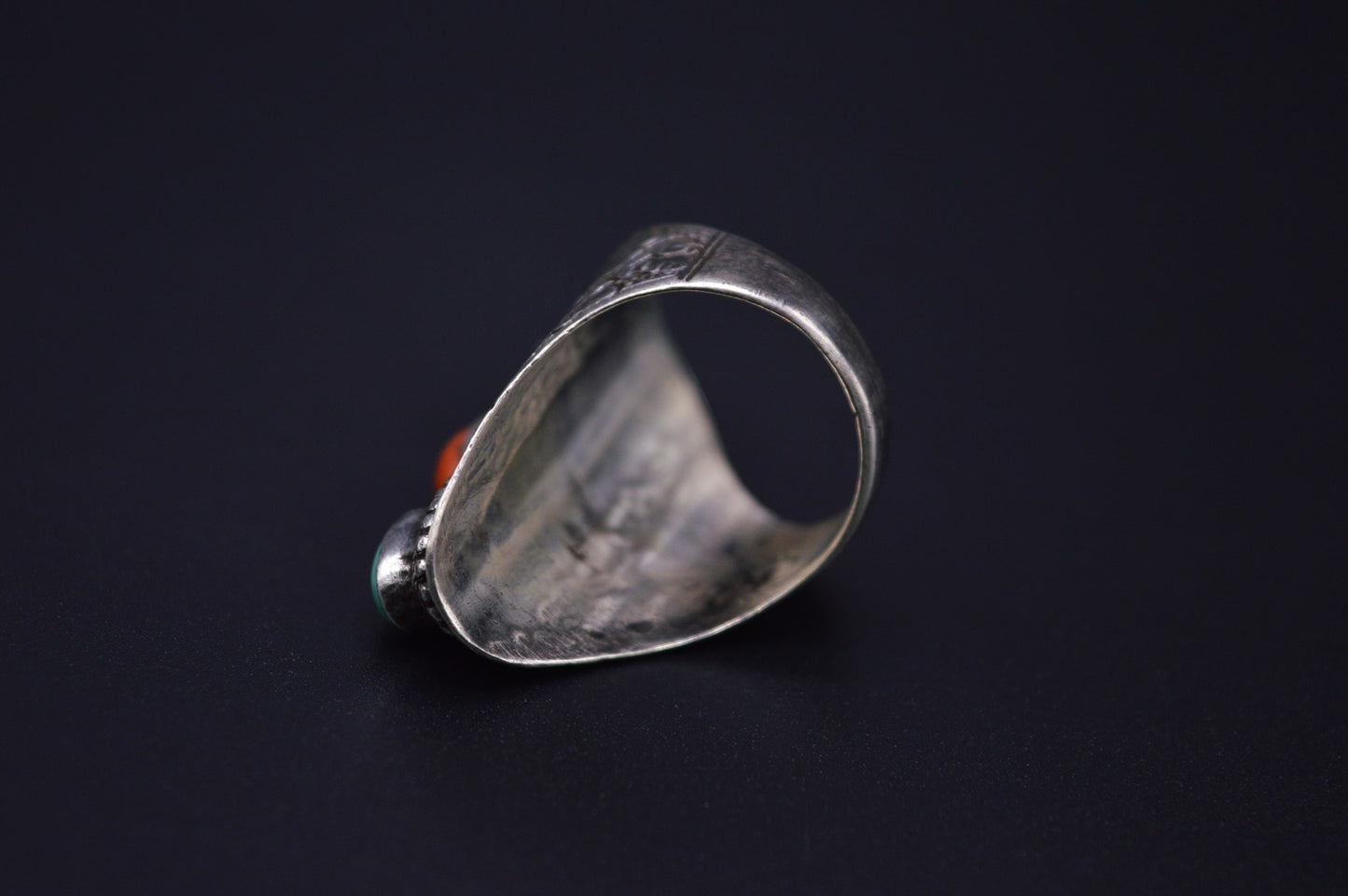 TURQUOISE & RED CORAL STONES STERLING HALF FINGER SILVER RING FOR WOMEN
