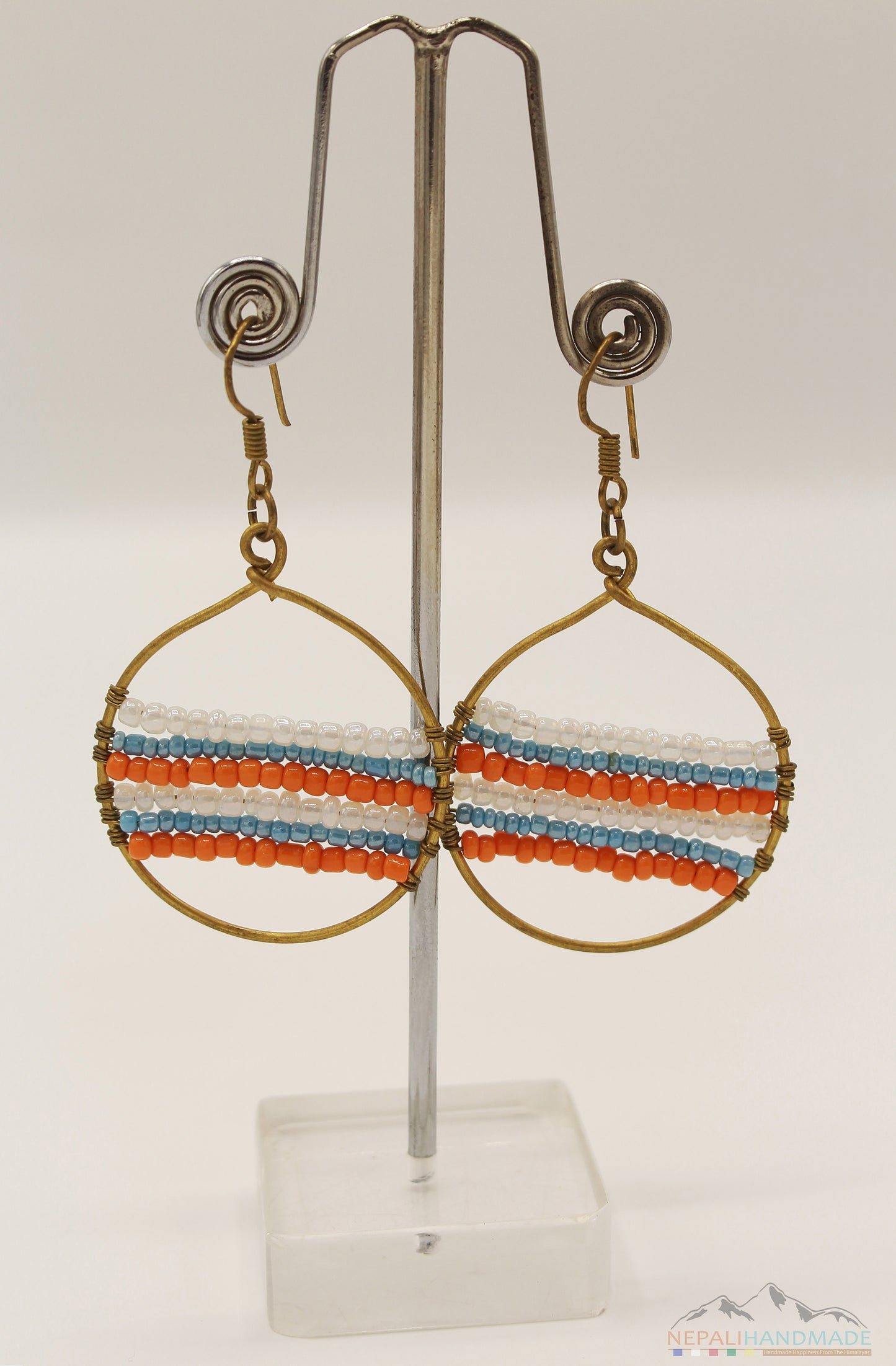 THREE COLORS BEADS DANGLE EARRING