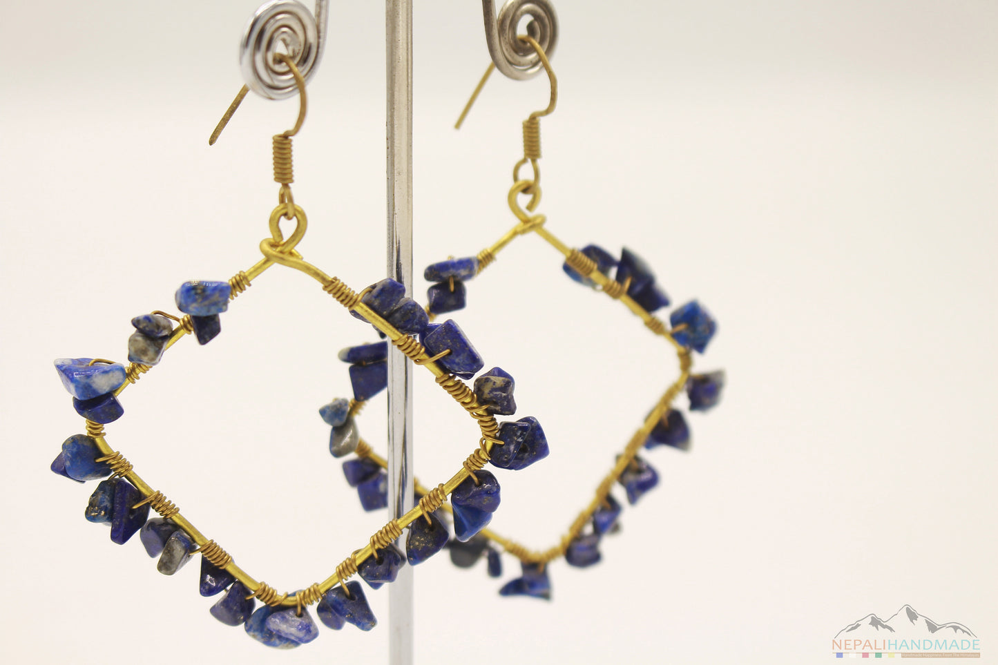 BLUE CHIPS EMBEDDED SQUARE DANGLE EARRING