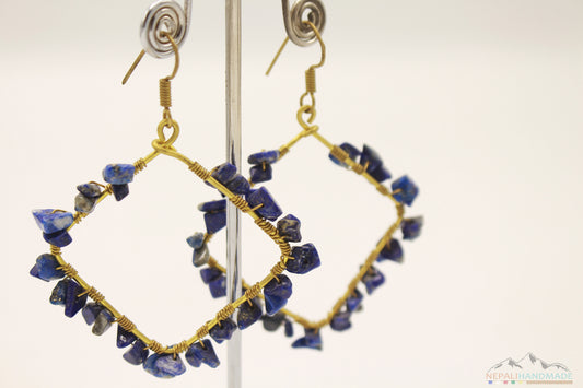 BLUE CHIPS EMBEDDED SQUARE DANGLE EARRING