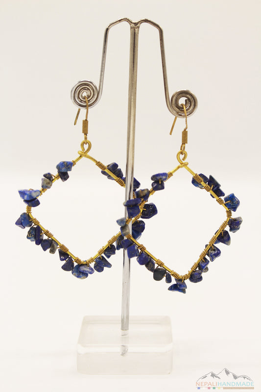 BLUE CHIPS EMBEDDED SQUARE DANGLE EARRING