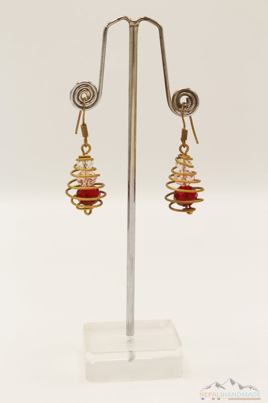 SPIRAL CAGED CRYSTALS DROP EARRING