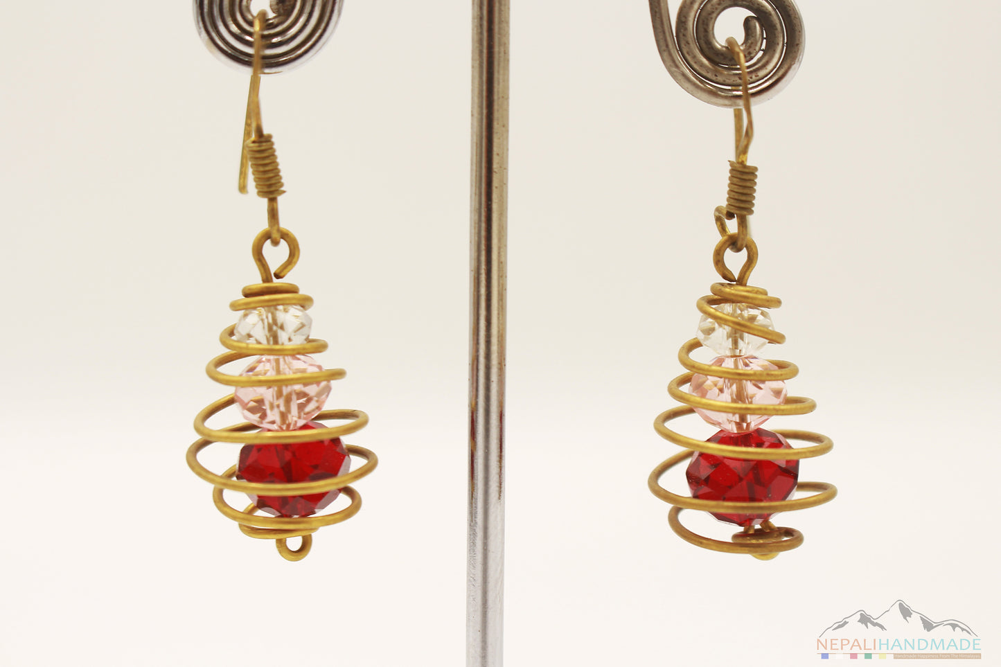 SPIRAL CAGED CRYSTALS DROP EARRING