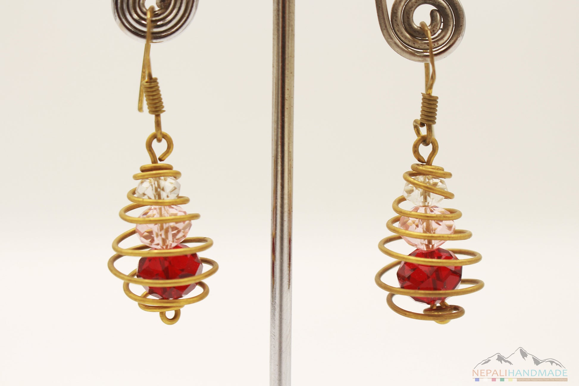 SPIRAL CAGED CRYSTALS DROP EARRING