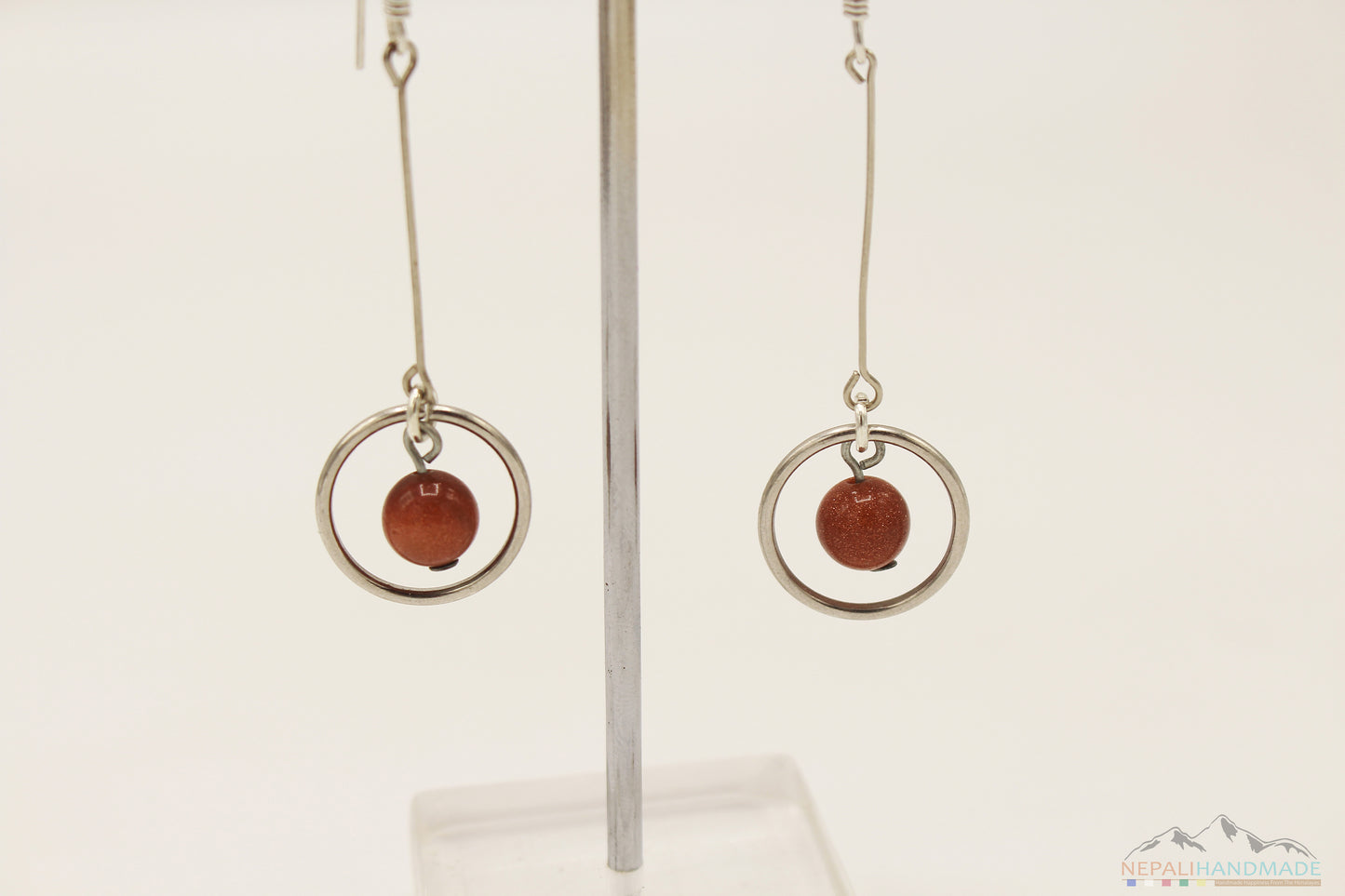 SPARKLING BROWN UNIVERSE INSIDE RING DANGLE DROP EARRING