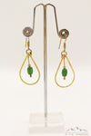 GREEN CRYSTAL DROPLET BRASS BOUNDED DANGLE EARRING