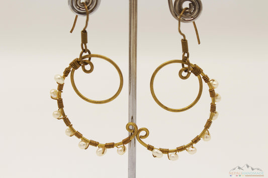PEARL EMBEDDED CIRCLE INSIDE SEMI CIRCLE DANGLE EARRING