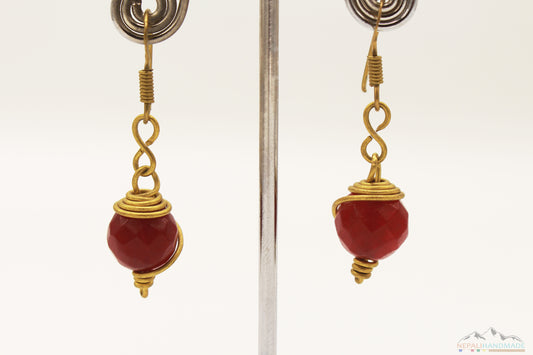 BLOOD RED STONE WIRE ART DROP EARRING