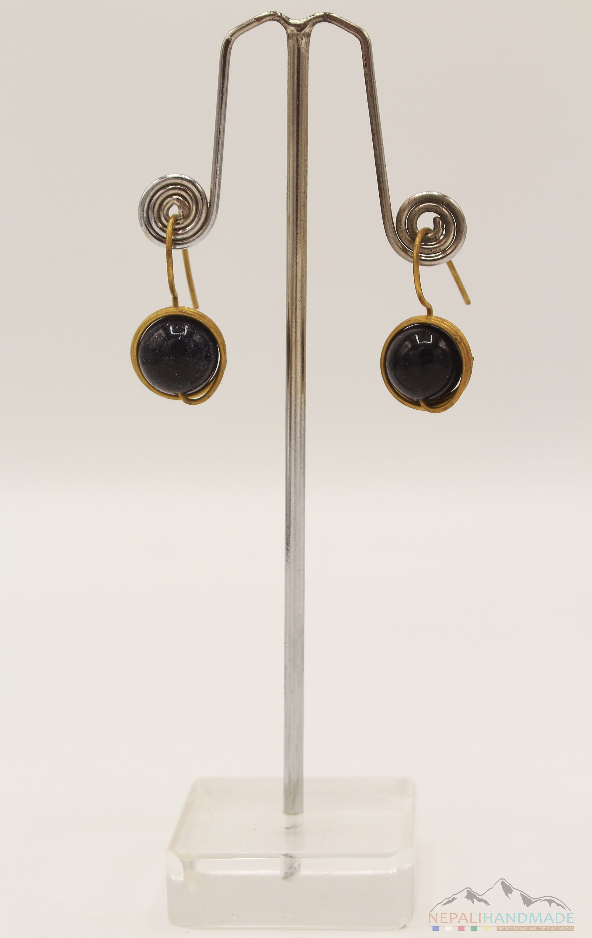 SPARKLING BLACK STONE WIRE ART DROP EARRING