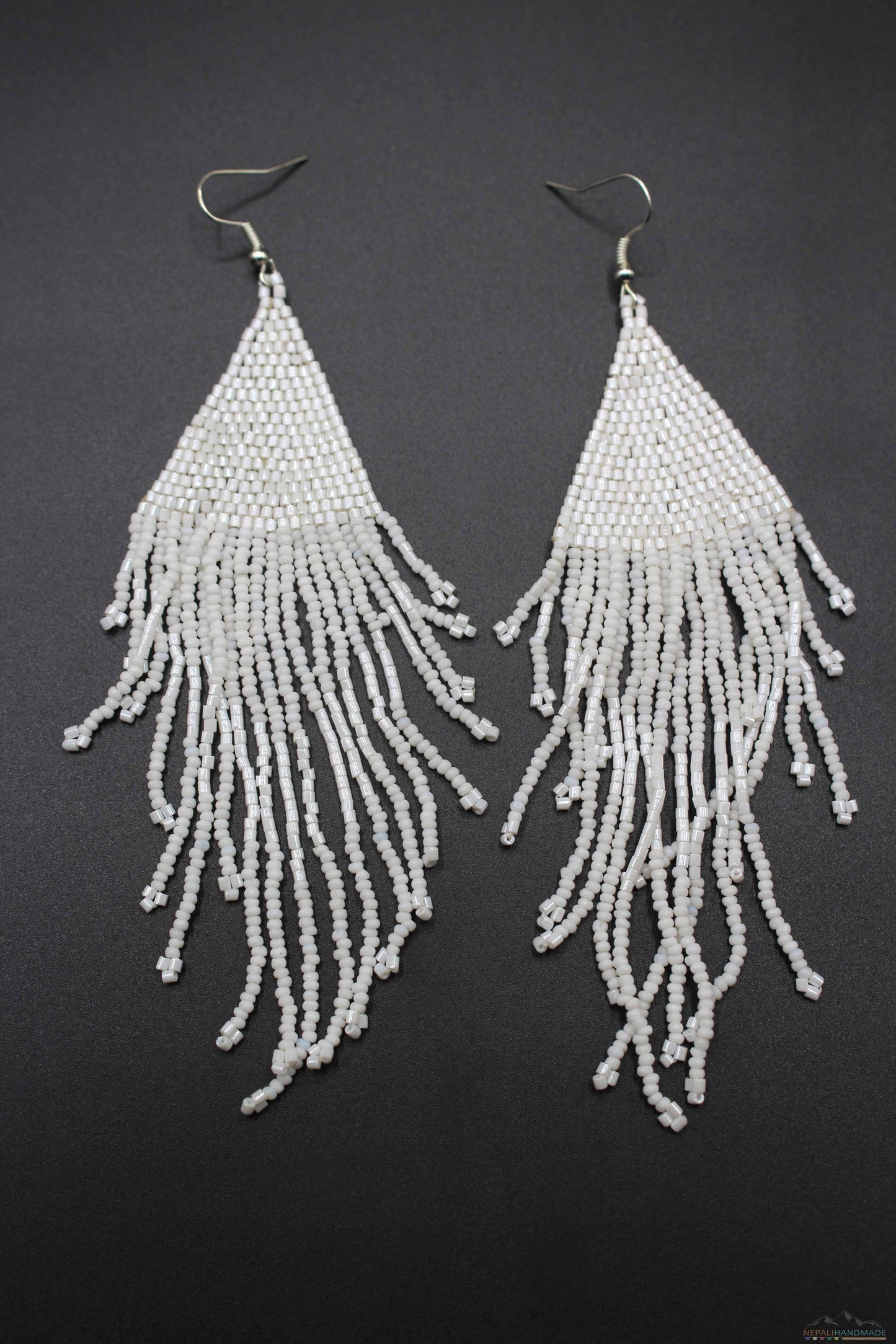 White Glass Beads Triangular Chandelier Earring