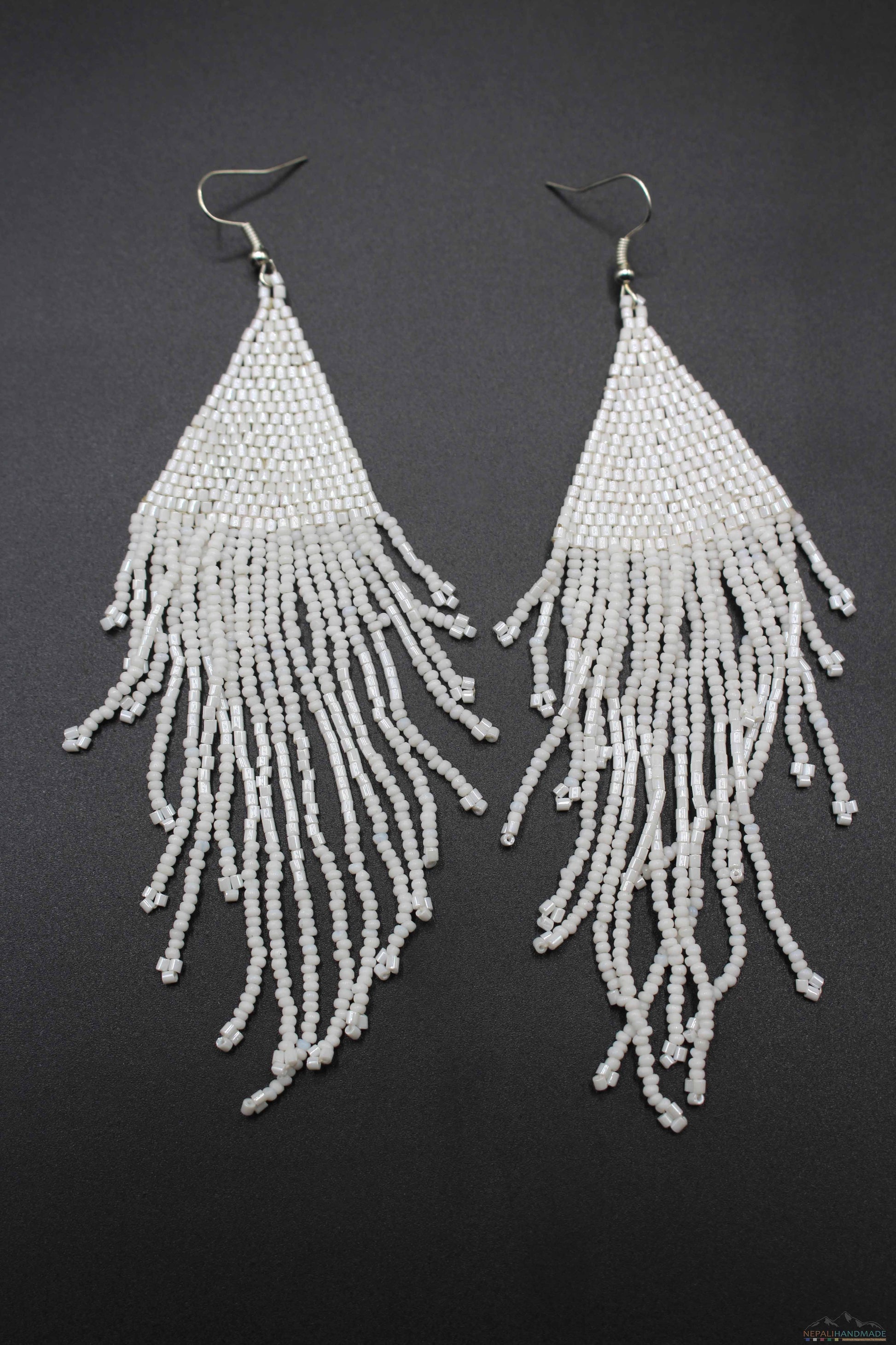 White Glass Beads Triangular Chandelier Earring
