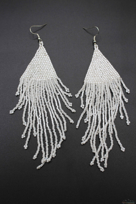 White Glass Beads Triangular Chandelier Earring