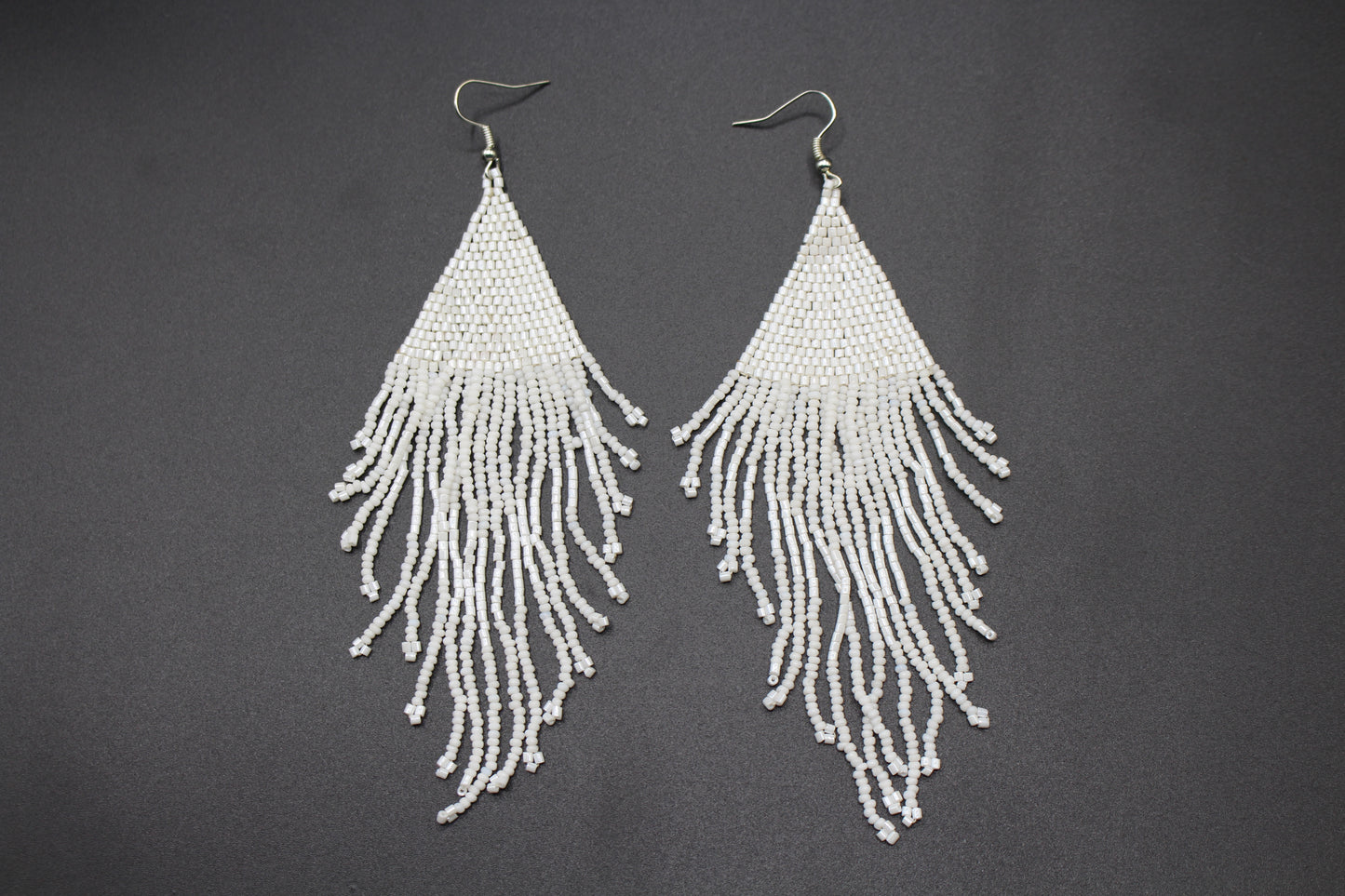 White Glass Beads Triangular Chandelier Earring