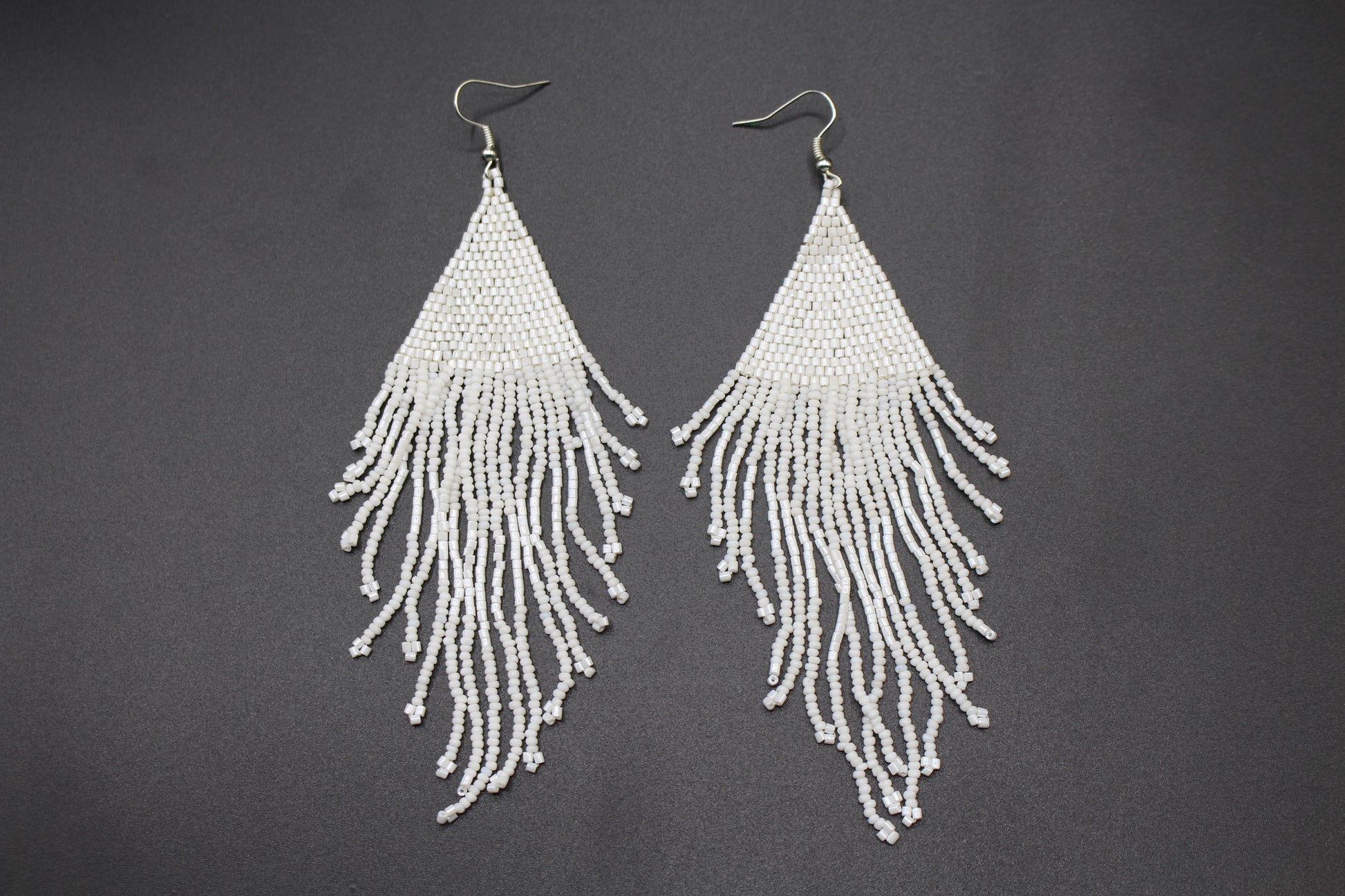 White Glass Beads Triangular Chandelier Earring
