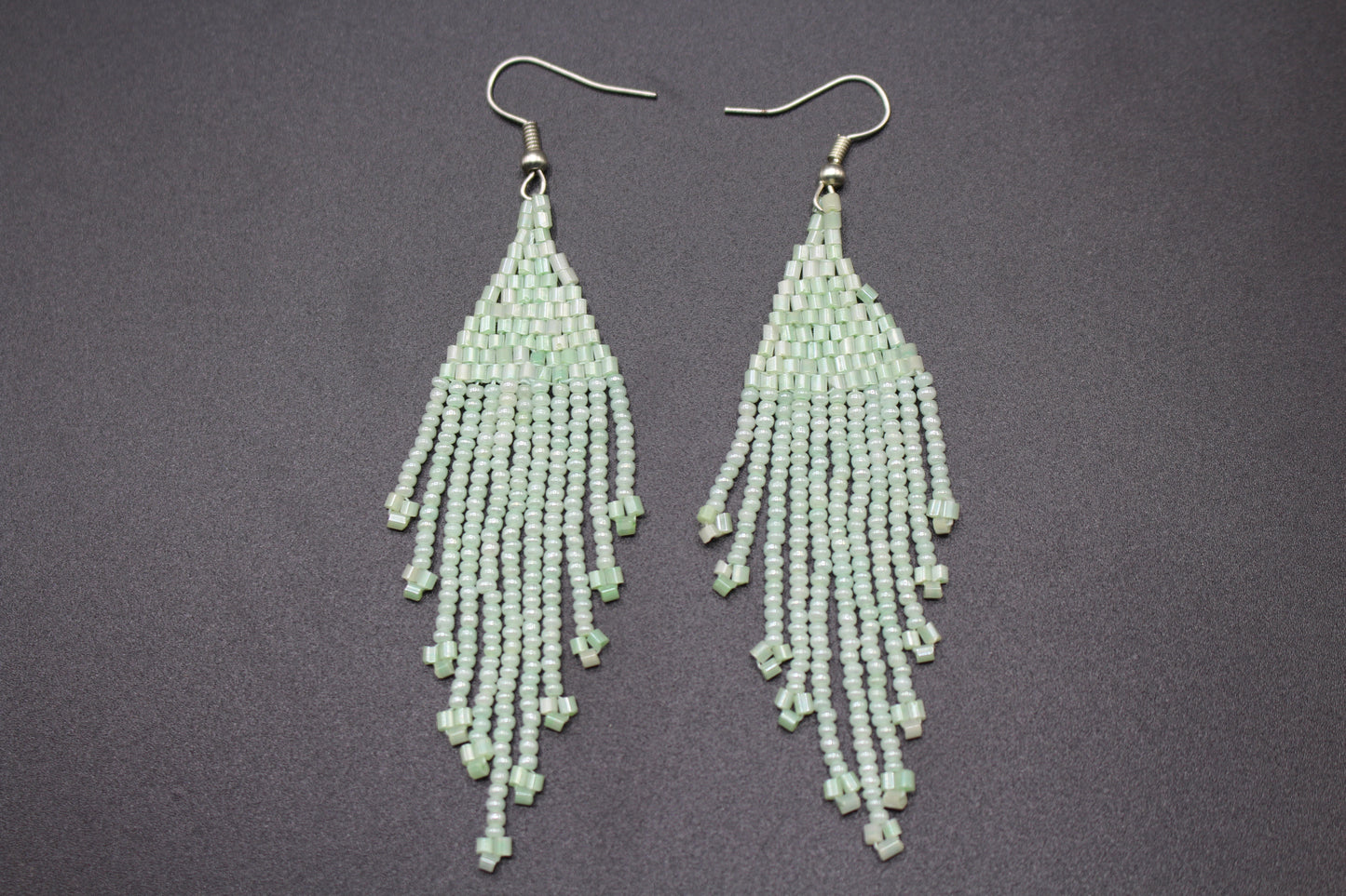 Honey Dew White Glass Beads Triangular Earring