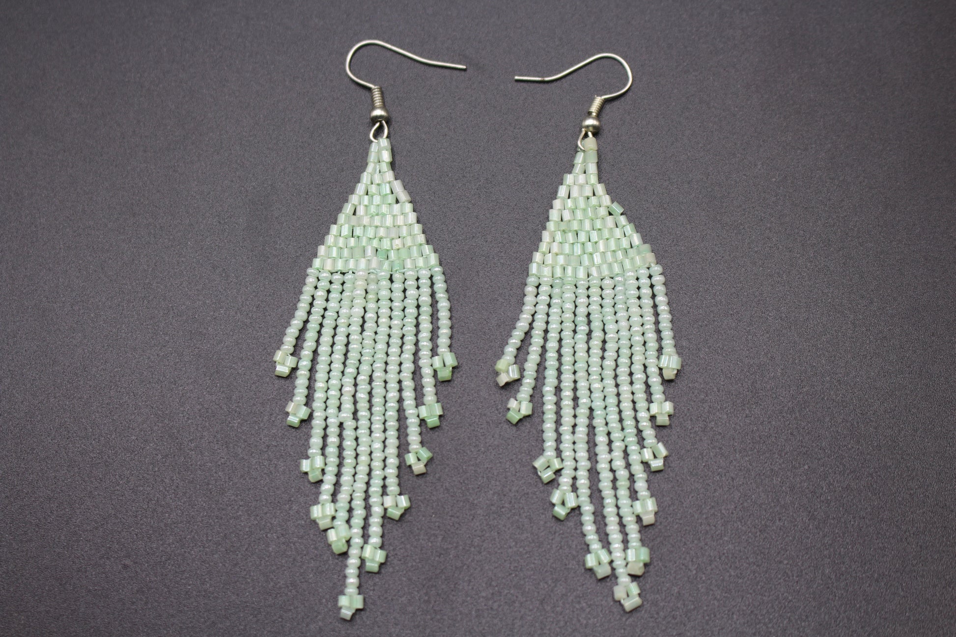 Honey Dew White Glass Beads Triangular Earring