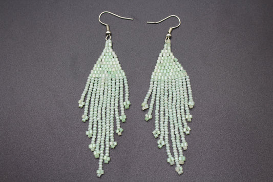 Honey Dew White Glass Beads Triangular Earring
