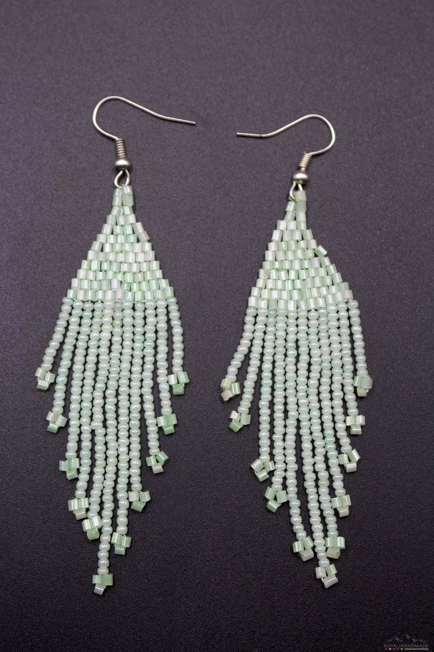Honey Dew White Glass Beads Triangular Earring