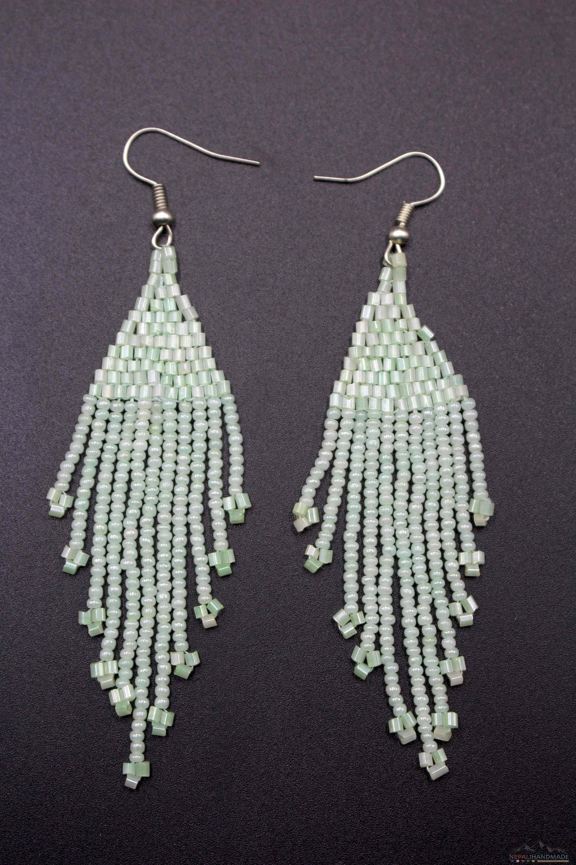Honey Dew White Glass Beads Triangular Earring