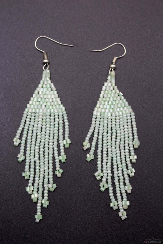 Honey Dew White Glass Beads Triangular Earring