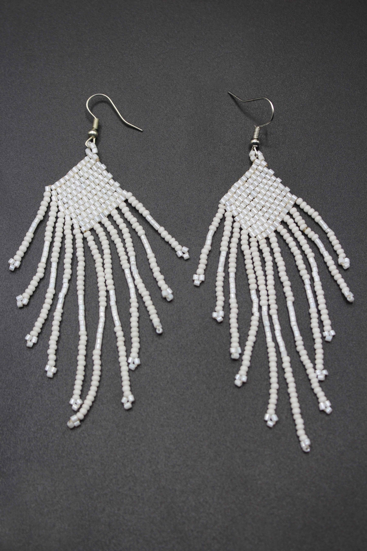 White Glass Beads Square Chandelier Earring