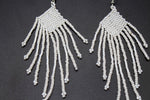 White Glass Beads Square Chandelier Earring