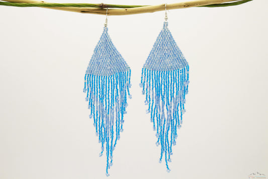 Light Blue Triangular Glass Beads Chandelier Earring - Long