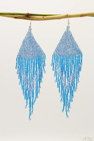Light Blue Triangular Glass Beads Chandelier Earring - Long