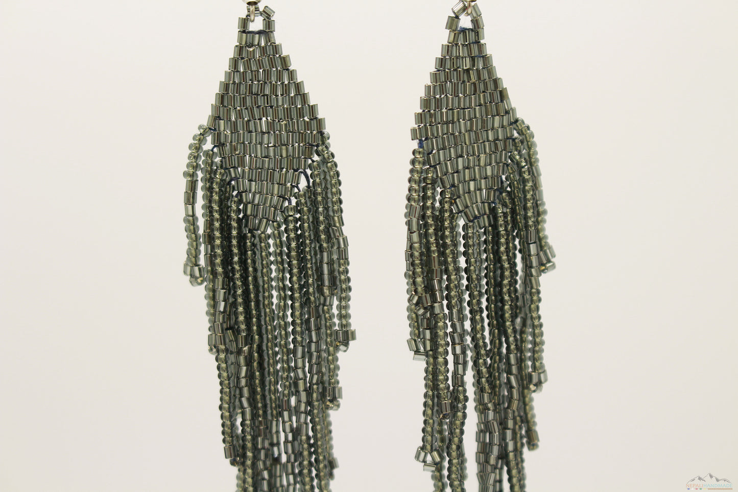 Dark Gray Glass Beads Rhombus Chandelier Earring for Women