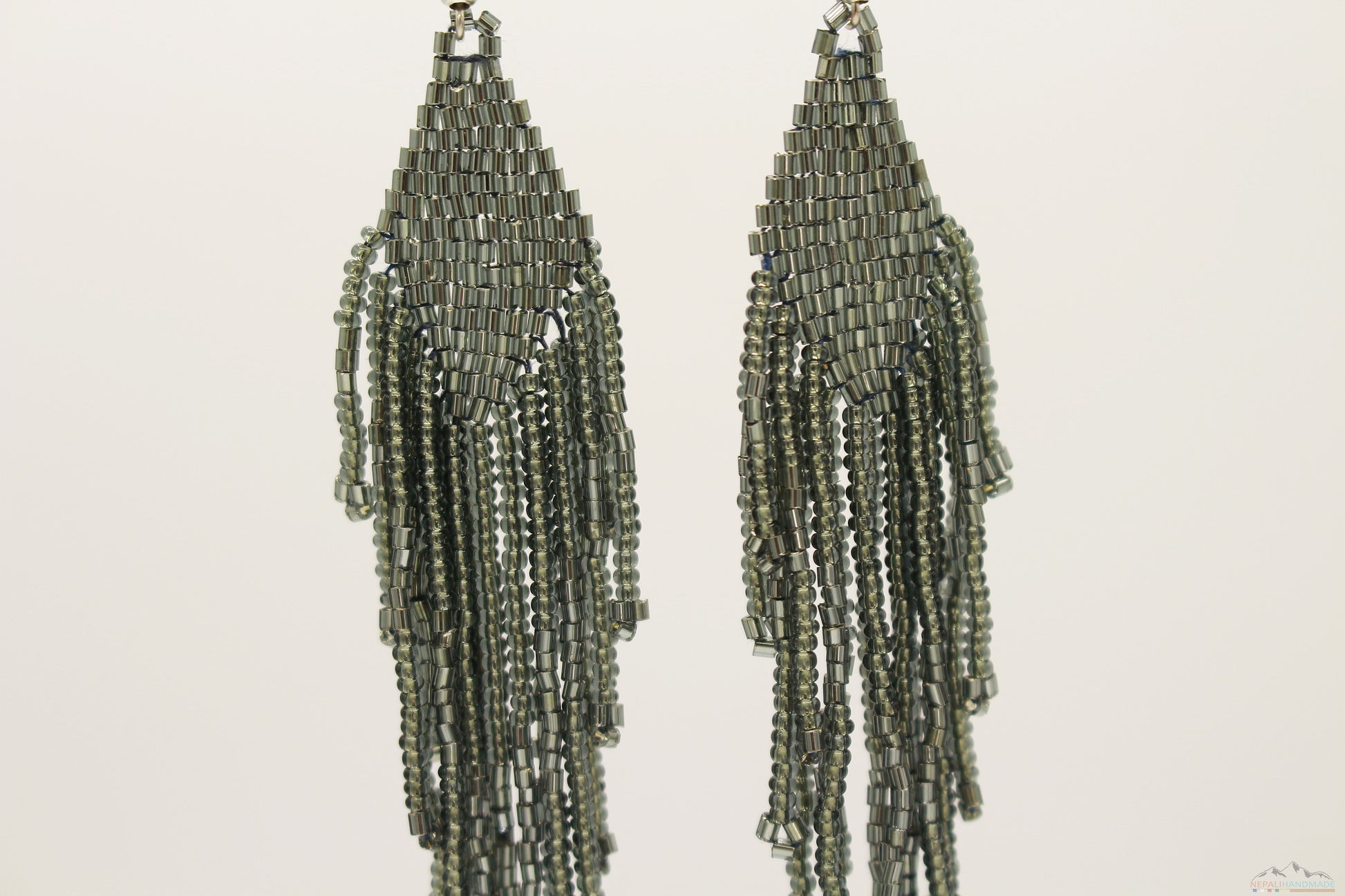 Dark Gray Glass Beads Rhombus Chandelier Earring for Women