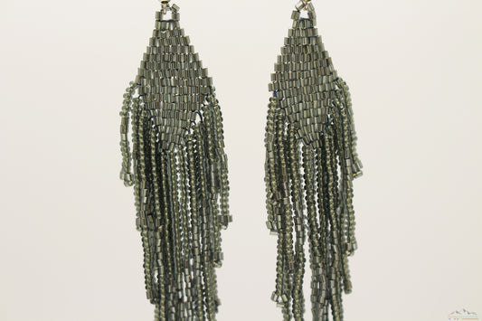 Dark Gray Glass Beads Rhombus Chandelier Earring for Women