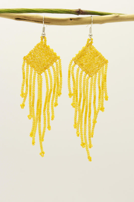 Yellow Glass Beads Square Chandelier Earring