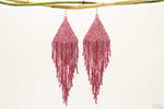 Shiny Pale Red Glass Beads Triangular Chandelier Earring - Long
