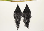 Shiny Black Glass Beads Triangular Chandelier Earring - Long
