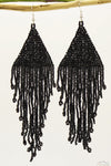 Shiny Black Glass Beads Triangular Chandelier Earring - Long