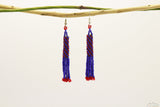 Dark Blue & Red Glass Beads Cylindrical Chandelier Earring