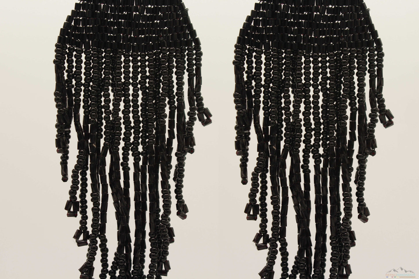 Shiny Black Glass Beads Triangular Chandelier Earring - Long