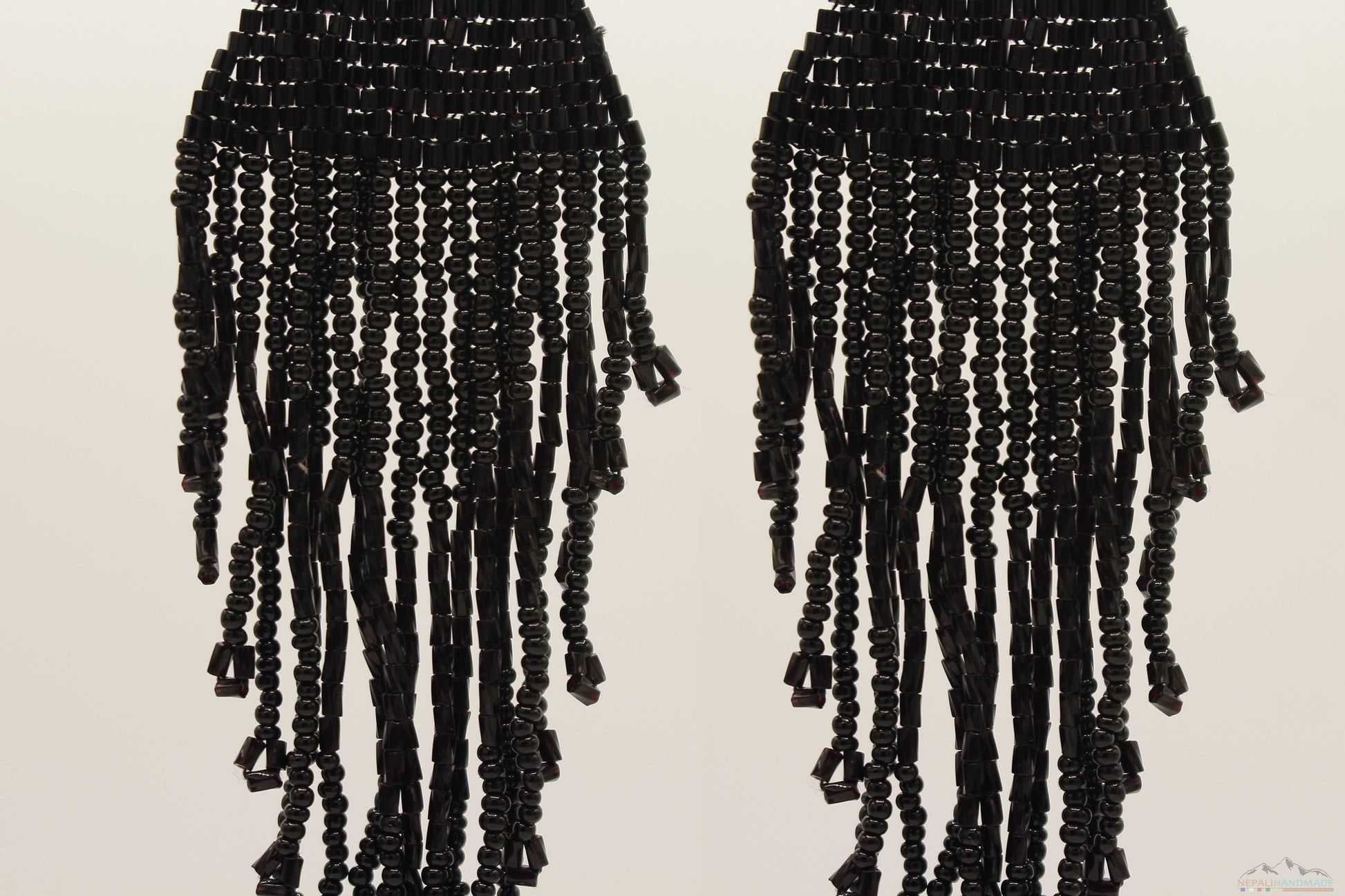 Shiny Black Glass Beads Triangular Chandelier Earring - Long