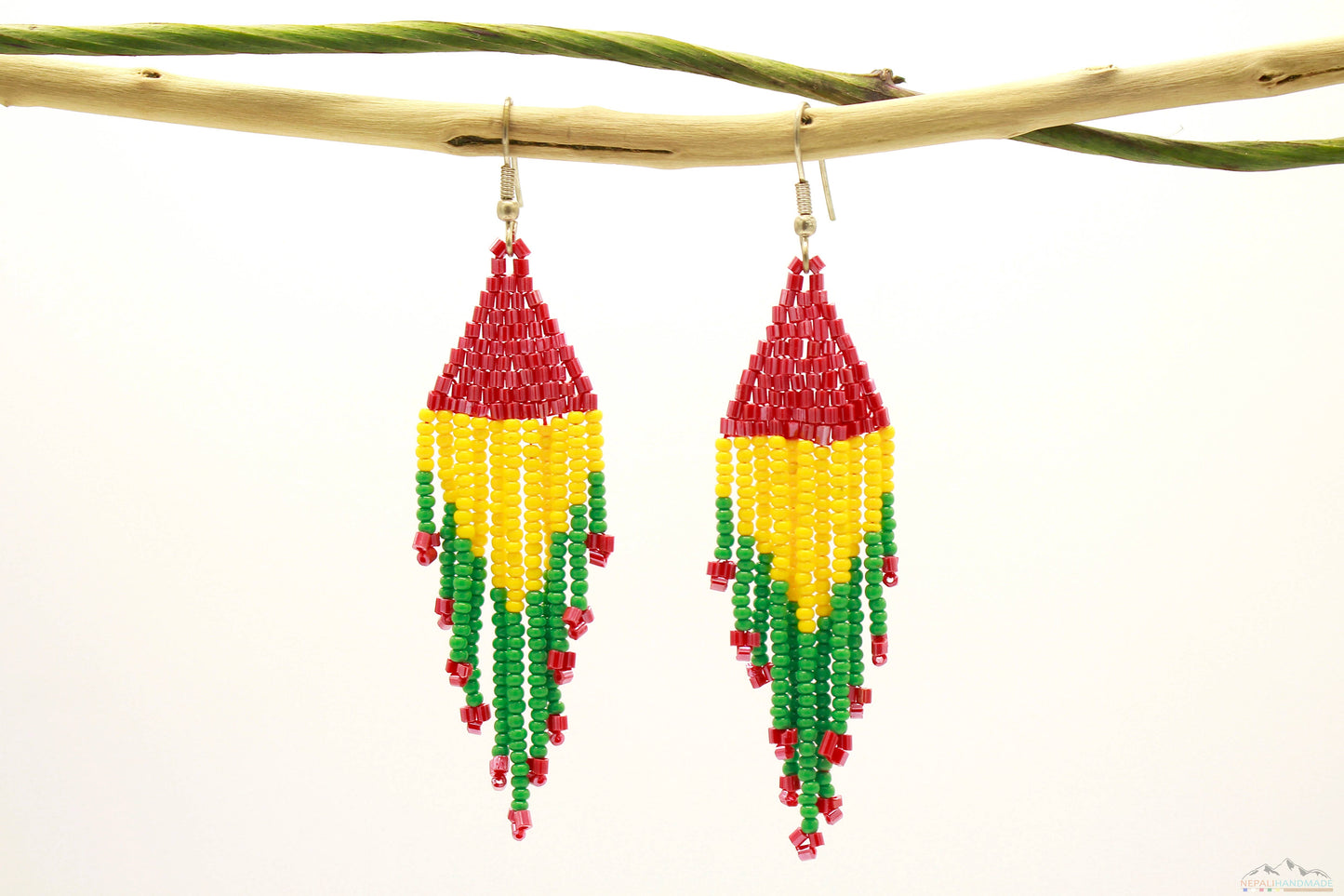 Rasta Colored Glass Beads Triangular Chandelier Earring