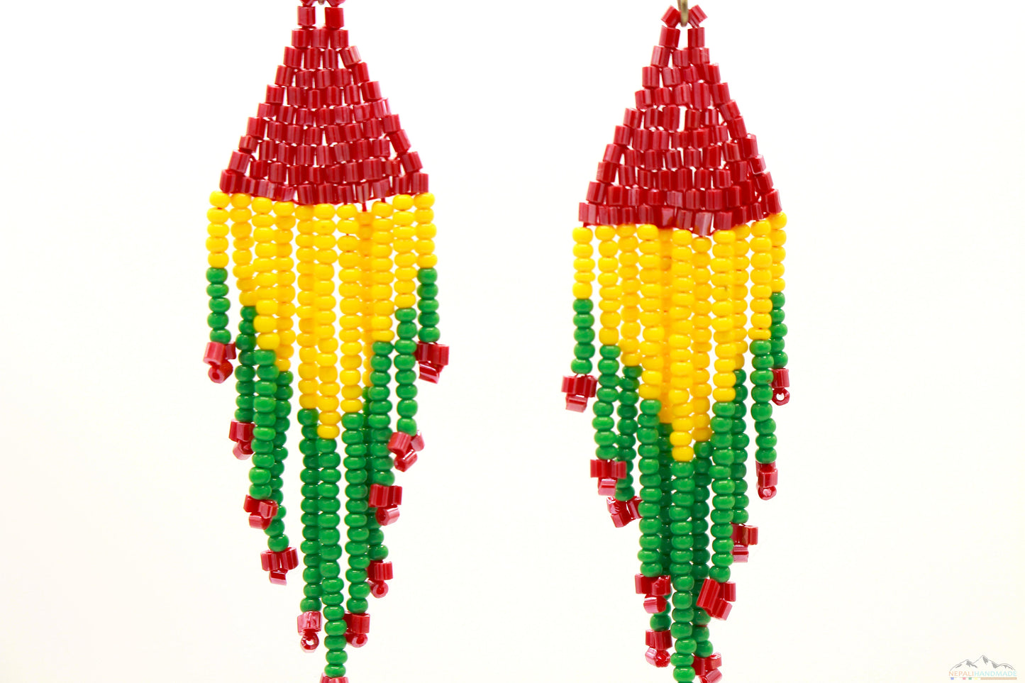 Rasta Colored Glass Beads Triangular Chandelier Earring