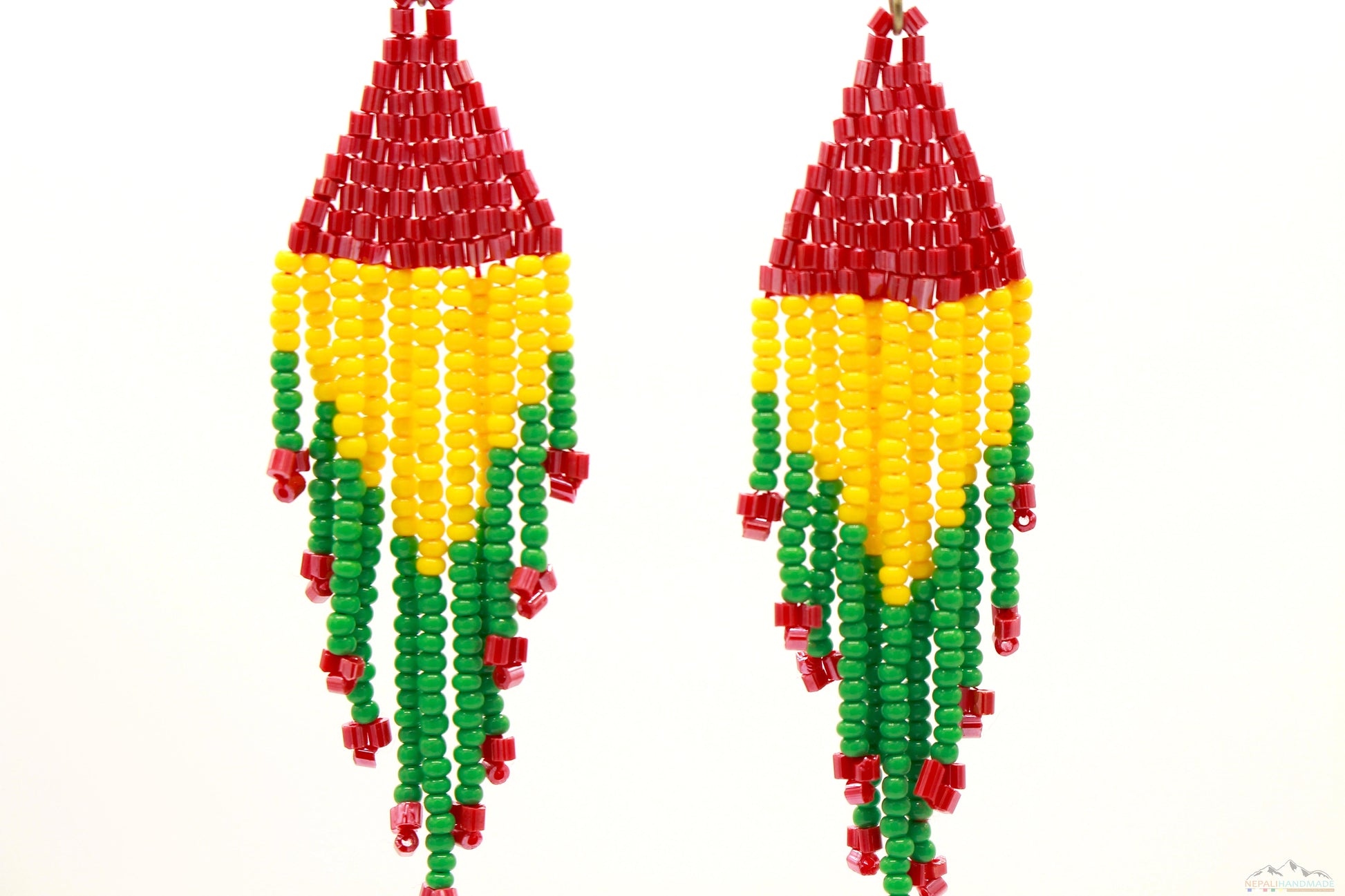 Rasta Colored Glass Beads Triangular Chandelier Earring