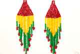 Rasta Colored Glass Beads Triangular Chandelier Earring