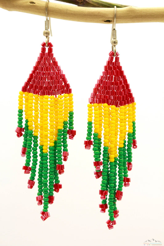 Rasta Colored Glass Beads Triangular Chandelier Earring