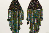 Greenish Polaroid Glass Beads Triangular Chandelier Earring