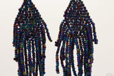 Bluish Polaroid Glass Beads Rhombus Chandelier Earring for Women