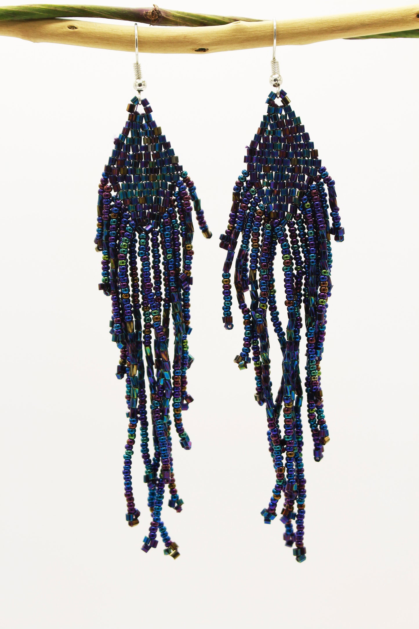 Bluish Polaroid Glass Beads Rhombus Chandelier Earring for Women